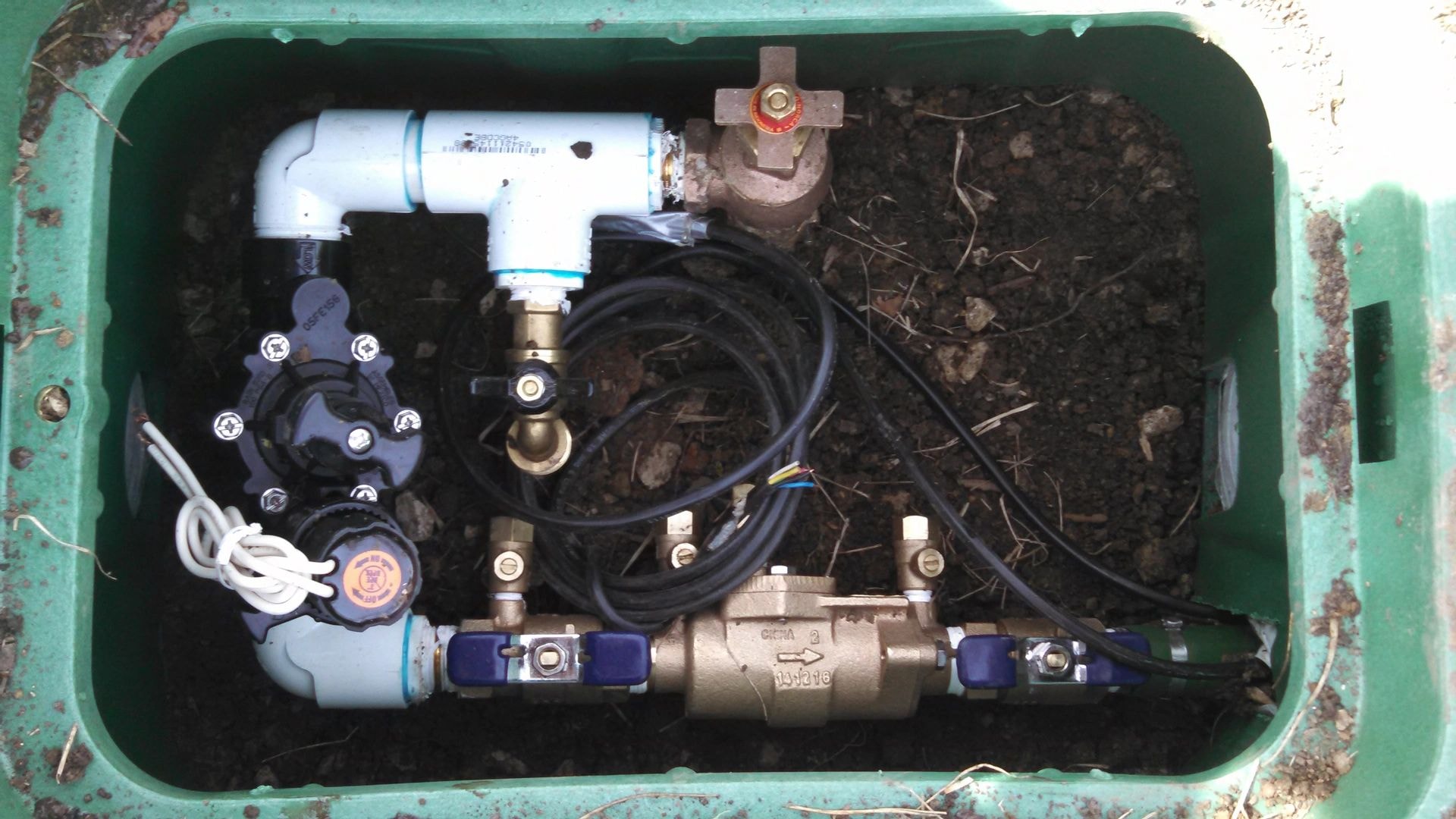 Irrigation utility box with water meter and pipes